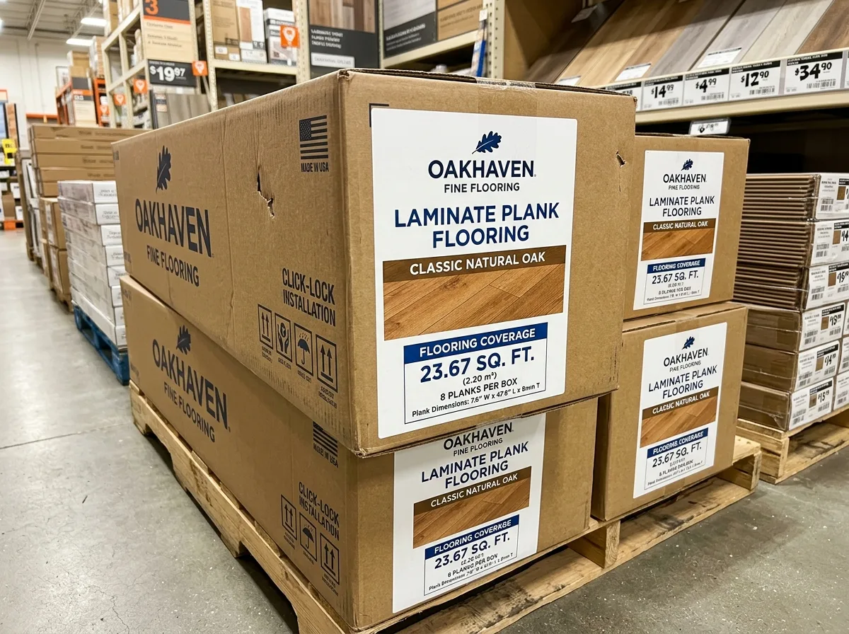 Flooring box packaging with square feet coverage label